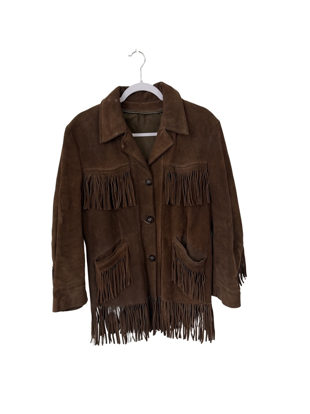 VTG 1960s Authentic Brown Suede Leather Fringe Jacket Western Boho Hippie